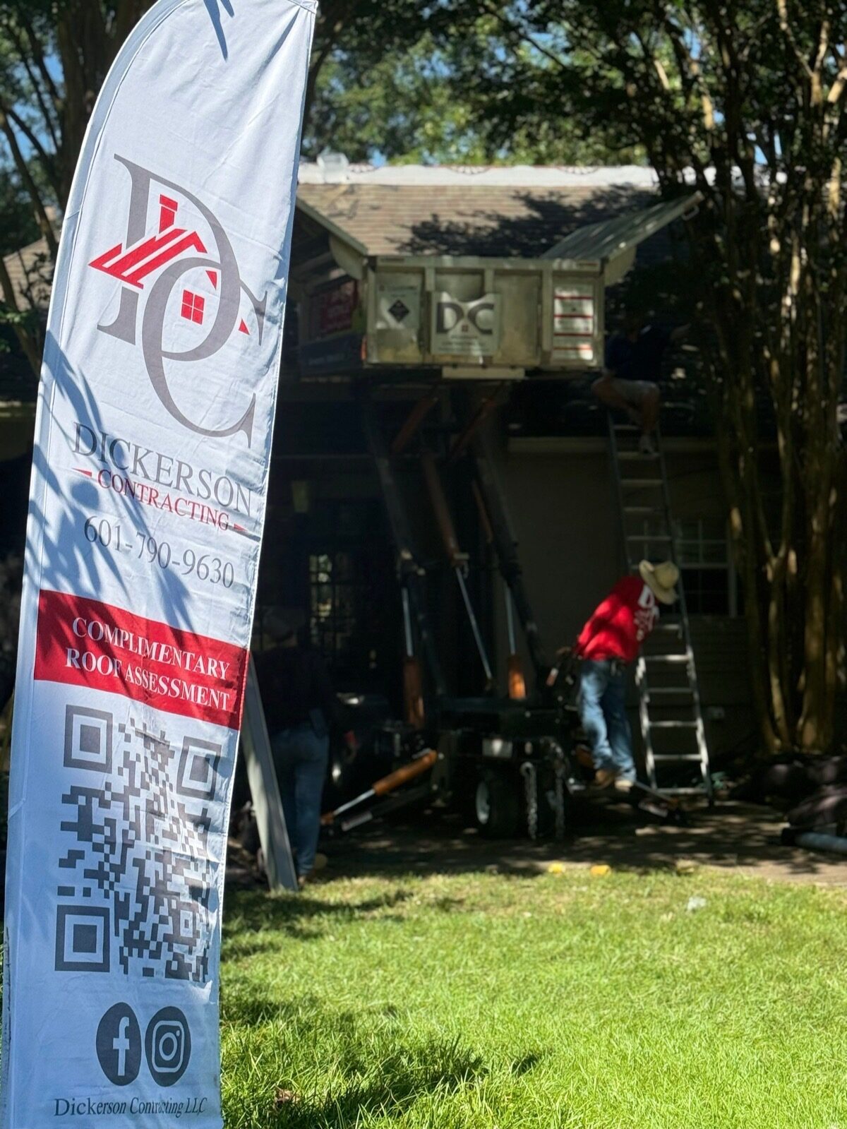 Dickerson Contracting yard flag on a job site