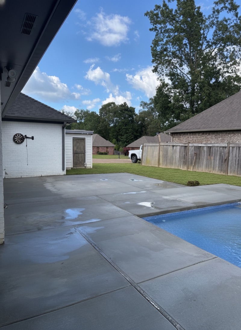 Portrait view of the completed pool and deck